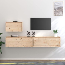 Gecheer Modern Wall Unit Complete Set of 3 Media Wall Shelves TV Lowboard Solid Pine Wood