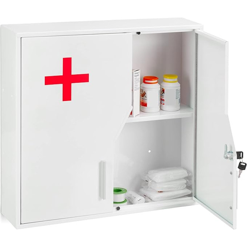 Relaxdays Lockable Medicine Cabinet 5 Compartments Steel HBT 53 x 53 x 14.5 cm White