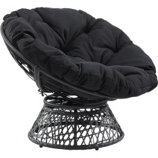 OSP Home Furnishings Papasan Wicker Chair with 360 Degree Swivel - Grey Frame with Black Cushion
