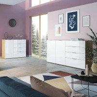 Wohnmöbel 2-Piece Sideboard Chest of Drawers Set Modern Living Room in White with Oak Glass Front Modern