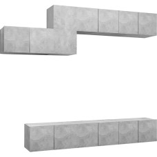 Homgoday 7-Piece TV Cabinet Set Concrete Grey Wood Composite Entertainment Centre Cabinet TV Stand HiFi Cabinet Stereo Cabinet TV Unit Living Room Furniture Home Indoor Storage Chest 1734