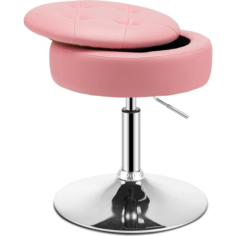GOPLUS Swivel Makeup Stool Ottoman with Lid Swivel Stool Height Adjustable 51-56 cm for Living Room and Bedroom (Pink)