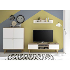 Scandic VI Wall Unit, Oak Riviera NB/Matte White, Set of 3, 277 (267) x 160 x 19-40 cm, Living Room Wall, Living Room Furniture, Furniture