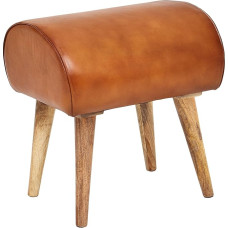 FineBuy Stool, Real Leather/Solid Wood, 45 x 53 x 40 cm, Modern Leather Stool, Small Wooden Stool, Padded, Gymnastic Stool with Leather Cover