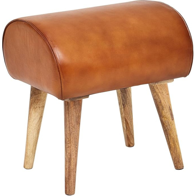 FineBuy Stool, Real Leather/Solid Wood, 45 x 53 x 40 cm, Modern Leather Stool, Small Wooden Stool, Padded, Gymnastic Stool with Leather Cover