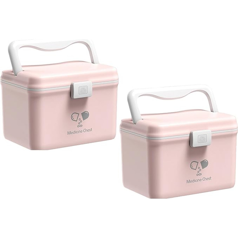 TUKA-i-AKUT TKD6402 2 x 4.8 L Medicine Box Dual Layer Portable with Carry Handle Medicine Box Home Medicine Box First Aid Box Storage Box Portable Medical Case Multifunctional Outdoor Home Pink