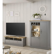 Lomadox Home Furniture Set with LED Lighting in Grey with Artisan Oak Width 250 x Height 142 x Depth 44 cm