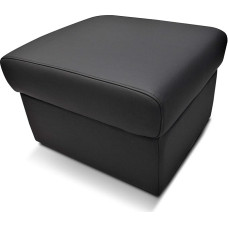 Quattro Meble Toledo Nero Stool with Storage Space 60 x 55 x H-40 Real Leather Black Real Leather Cowhide Seat Cube Footstool Puff