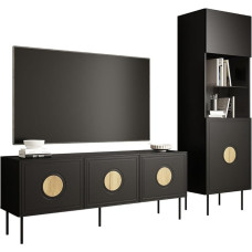 Mirjan24 Pyrunt I Living Room Set, Living Room Cabinet, Handle-Free Opening System, Metal Feet, in Set: TV Lowboard/TV Table, Display Case (Black Matt + Oak Craft)
