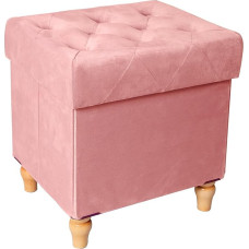 CAROLMADE Foldable Ottoman Square Velvet Footstool with Wooden Legs Ottoman Footrest for Living Room Bedroom Pink Grey 15 x 12.6 x 15.4 inches