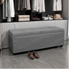 LITZFUR Metall-Ottomane, Bettbank, Fußhocker mit Beinen, Aufbewahrungstruhe Fußstütze für Schlafzimmer, Eingang, Wohnzimmer, 15,7 x 43 x 15,7 Zoll, Leinengrau