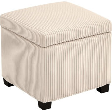 HOMCOM 40cm Square Ottoman Storage Box with Removable Lid, Padded Corduroy Footstool, Footrest for Living Room, Bedroom, Entryway, Beige