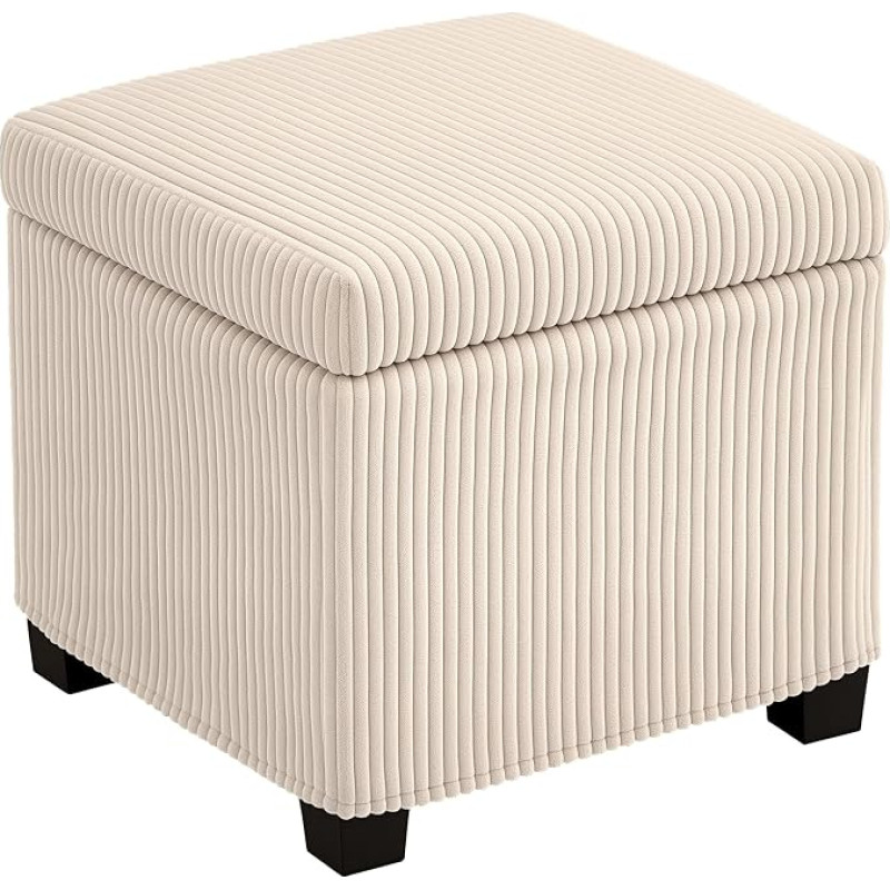 HOMCOM 40cm Square Ottoman Storage Box with Removable Lid, Padded Corduroy Footstool, Footrest for Living Room, Bedroom, Entryway, Beige