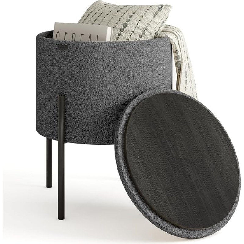 STORAGEBUD Round Ottoman with Storage Space, Boucle Storage Ottoman, Footstool Ottoman, Makeup Stool, Small Ottoman Footrest, Modern Ottoman for Living Room and Bedroom, Grey