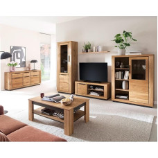 Wohnwand Wohnmöbel Set Eiche teilmassiv 6-teilig, 1 Vitrine, 1 Wandboard, 1 Lowboard, 1 Highboard, 1 Couchtisch, 1 Sideboard