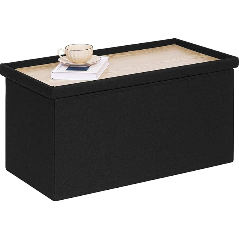 PINPLUS Foldable Ottoman Storage Bench with Shelf Coffee Table 76.2 cm Footstool Storage Stool for Living Room Bedroom Load up to 250 kg (Black)