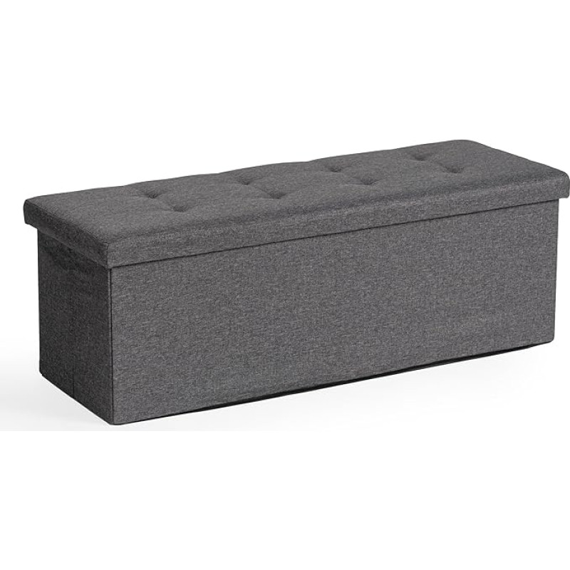 FurnitureR 110cm Ottoman Bench Foldable Padded Fabric Storage Chest Bed Bench for Living Room Bedroom Entryway Grey