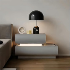 ZDFTGKM Modern LED Bedside Table Microfibre Leather Bedside Table with 2 Solid Wood Drawers, Side for Bedroom and Living Room (Light Grey Left, 55 x 40 x 39 cm)