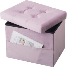 Ottoman Footstool 17 Inch Folding Storage Velvet Storage Bench with Side Pocket Footrest for Living Room Bedroom Light Purple