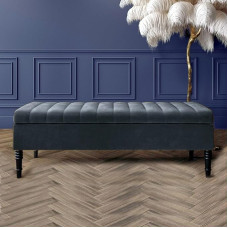 Safar Ottoman Storage Bench, 90cm Wide, Plush Velvet Shoe Bench with Storage, Velvet Footstool, Lined Padded Coffee Table, Bed Bench, Hallway Bench (Dark Grey Velvet, 90 x 40 x 40 cm)