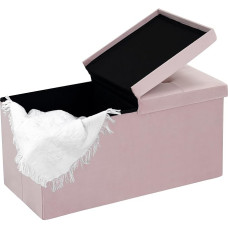 CAROLMADE 30 Inch Ottoman Bench with Hinged Lid Velvet Foldable Footrest Ottoman with Storage for Living Room Holds up to 330 lbs, Pink