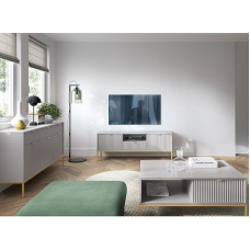 Home Furniture Set Wall Unit Grey Base Frame Gold-Coloured 3 Pieces 1 Sideboard 1 Coffee Table 1 Lowboard