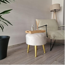 [en.casa] Laholm Velvet Stool Upholstered Stool Diameter 40 cm Round Pouf Elegant Stool 4 Golden Metal Legs Decor Makeup Stool for Living Room Bedroom White