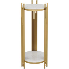 2-Tier Storage Table - Stylish Marble Look Tall Slim Plant Stand for Living Room Patio Decor and Corner Bed Table Round Side Table