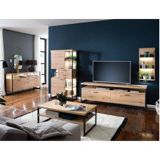 Lomadox Living Room Furniture Complete Set, 5 Pieces, in Bianco Oak with LED Lighting