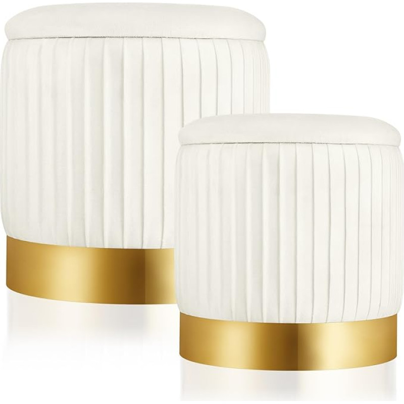 Barydat Velvet Ottoman with Storage for Bedroom, Round Storage Ottoman with Gold Base, Soft Padded Makeup Stool, Padded Footstool, Chair with Storage Footrest for