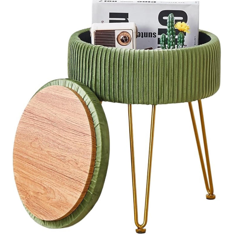 Cpintltr Velvet Stool with Footrest Multipurpose Compress Padded Round Storage Ottoman Modern Soft Memory Foam Seat (Green)