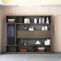 ZDFTGKM Chefschreibtisch – moderner L-förmiger Schreibtisch, Büro mit Lichtleiste, multifunktionaler Kabelbox, Keine Installation erforderlich (94,5-Zoll-Aktenschränke)