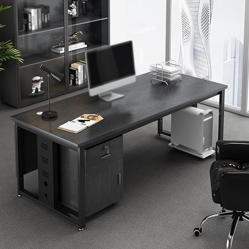 Holzschreibtisch mit Metallbeinen, Computertisch, Schubladen, Home-Office-Aufbewahrungsschrank, Arbeitsstation, Schreib-/Arbeitszimmer, Executive-Schreibtisch ohne Stuhl. (Stil C, 120 x 60 x 75 cm)