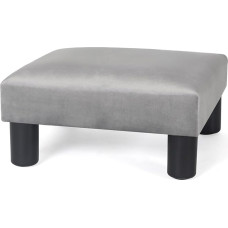 Adeco Small Ottoman Square Velvet Footstool with Plastic Legs, Footrest with Non-Slip Pads for Living Room, Entryway, Office, Couch, Light Grey