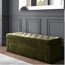 R&M Furnishers Duke Ottoman Storage Box - Plush Velvet Ottoman with Matching Fabric Buttons - Ottoman Footstool with Storage - Chesterfield Padded Coffee Table - End of Bed