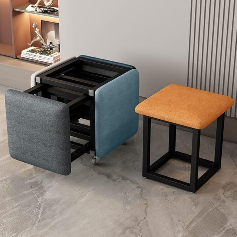 YXZN 5 in 1 Nesting Stool Footrest Stool Cube Footrest Seat Stackable Stool Footstool with Wheels for Bedroom Dorm Living Room