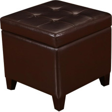 Decent Home Tufted Leather Square Ottoman Storage Cube Footstool with Hinged Lid Footrest with Wooden Legs (Brown)