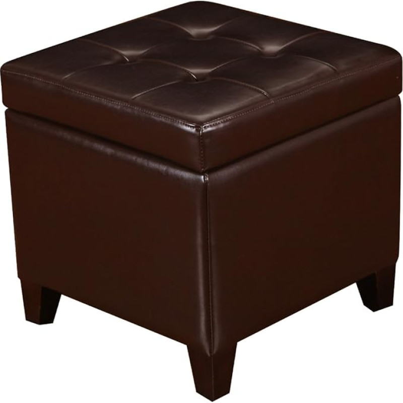 Decent Home Tufted Leather Square Ottoman Storage Cube Footstool with Hinged Lid Footrest with Wooden Legs (Brown)