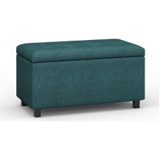 SIMPLIHOME Cosmopolitan Ottoman with Storage Ottoman Rectangular 34 Inch Wide Teal Polyester Fabric Assembled for Living Room, Entryway and Family Room