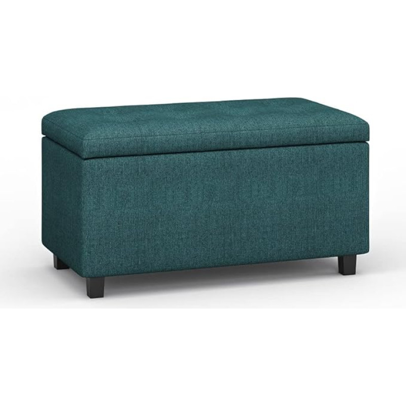 SIMPLIHOME Cosmopolitan Ottoman with Storage Ottoman Rectangular 34 Inch Wide Teal Polyester Fabric Assembled for Living Room, Entryway and Family Room