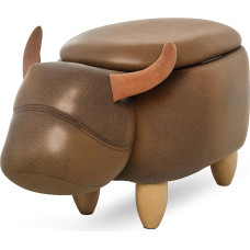 HOMCOM Buffalo Shaped Storage Pouf, Modern Living Room Pouf, Footstool, Wooden Frame, Padded Seat, 62 x 35 x 36 cm, Brown