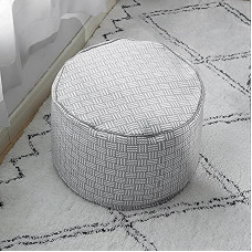 MOCOFO Decorative Pouf Cover Unfilled Round for Living Room, Cotton Woven Pouffes, Ottoman Footstool (Grey Stripes, 40 x 40 x 25 cm)