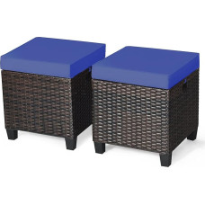 BETTARY 2 x Patio Ottoman Rattan Wicker Ottoman Seat with Removable Cushions Rattan Footstool Footrest Seat Set Patio Furniture Small Chair for Home Patio Garden Backyard