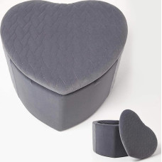 HOMESCAPES Arundel Velvet Stool Heart Shaped Grey Footstool with Storage Velvet Upholstered Stool with Removable Lid Ideal as a Makeup Stool, Decorative Pouf, Footstool or Decorative Stool, 33cm Tall
