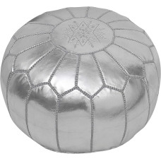 ESSENCE OF MOROCCO Moroccan Pouffe Footrest Footstool Ottoman Faux Leather Handmade Hand Stitched with Embroidered Pattern Marrakech Design (Cover Only)