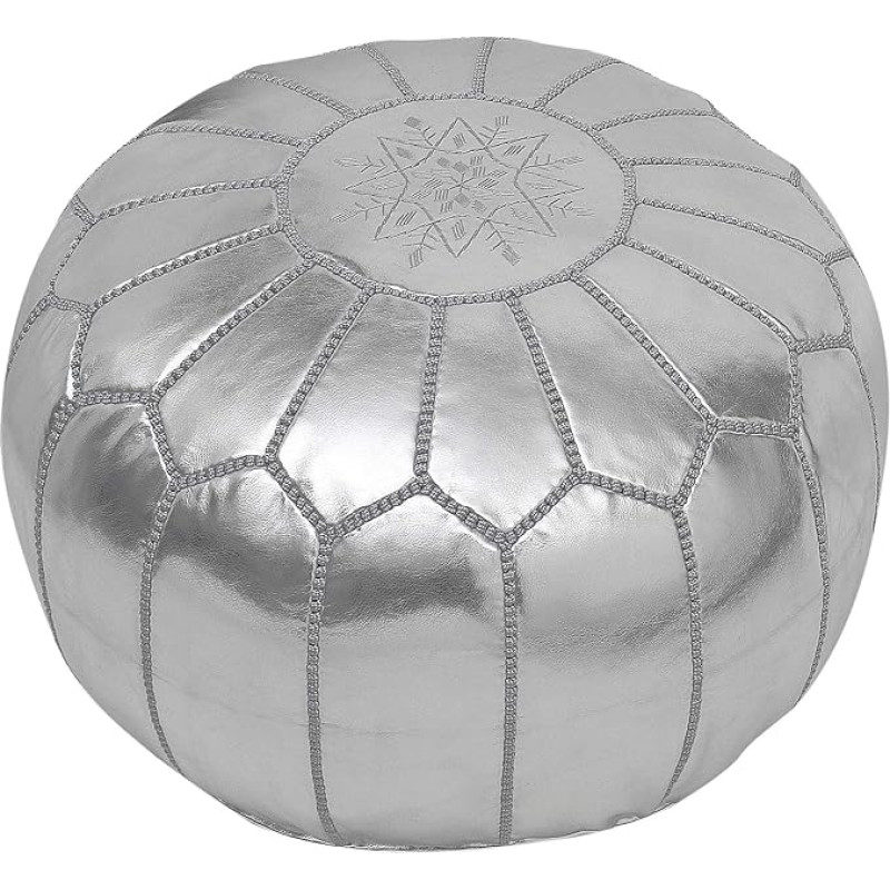 ESSENCE OF MOROCCO Moroccan Pouffe Footrest Footstool Ottoman Faux Leather Handmade Hand Stitched with Embroidered Pattern Marrakech Design (Cover Only)