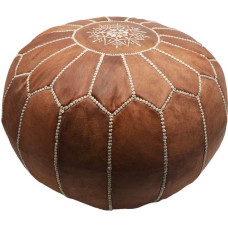 Marrakchi pouf empty made of natural leather. It is handmade in Marrakech by the best artisans of Morocco. It has a diameter of 55 cm and a height of 35 cm. Approx