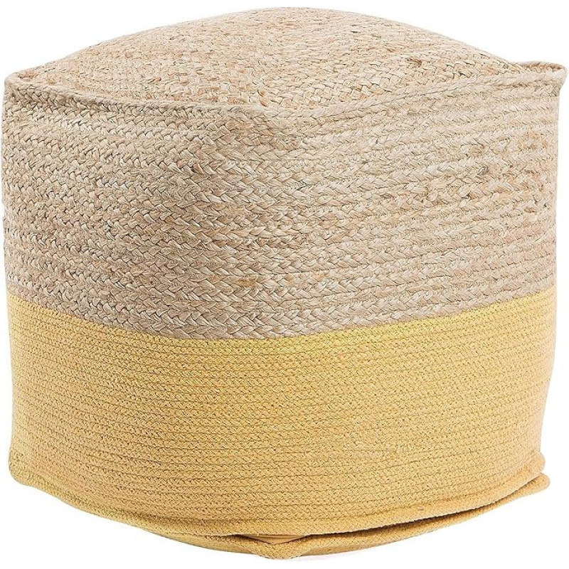 Boho Pouf Cotton Jute Square Beige/Yellow Kirama