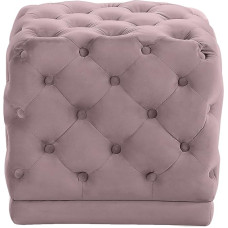 Meridian Furniture 137Pink Stella Collection Modern Velvet Ottoman Stool with Deep Buttons and Solid Wood Frame, Pink, 18