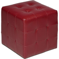 Cortesi Home Braque Tufted Cube Ottoman in Leather, Vinyl, Red
